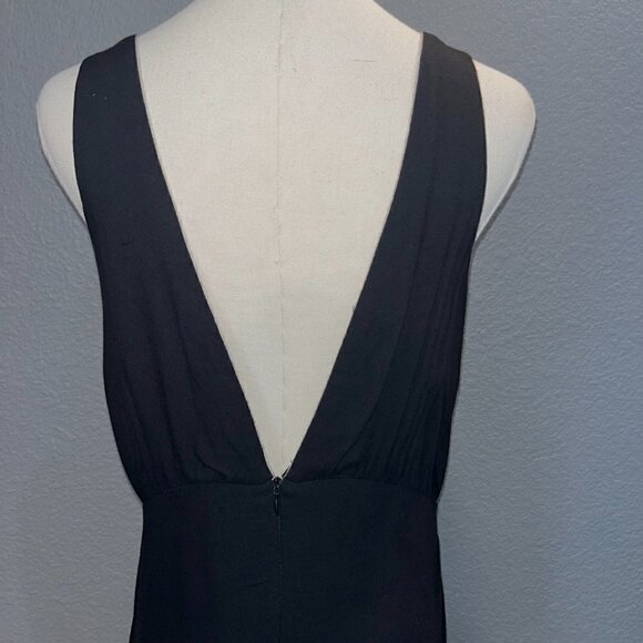 AURA Black Tiered Boho Maxi Dress with Deep V Neck Sheer Ruffled Skirt EUC -  L - Picture 7 of 14